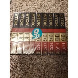 TDK HS T-120 VHS—9x BLANK VIDEOCASSETTES—9 PACK—NEW FACTORY SEALED